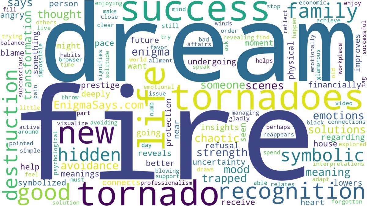 dreams about tornadoes and fire and related dreams with their meanings in a word cloud