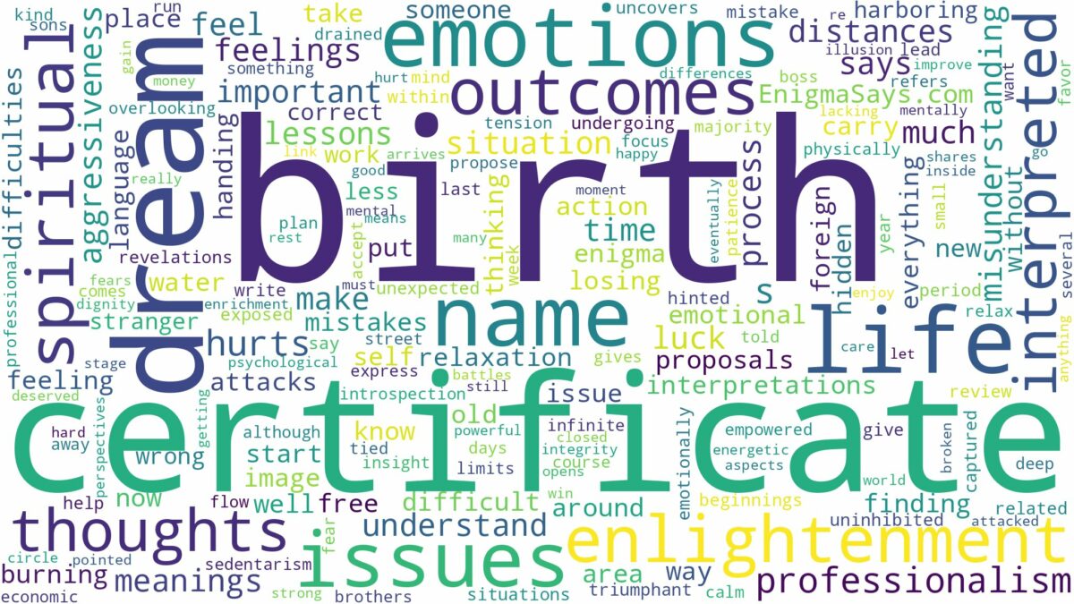 dream about birth certificate and related dreams with their meanings in a word cloud