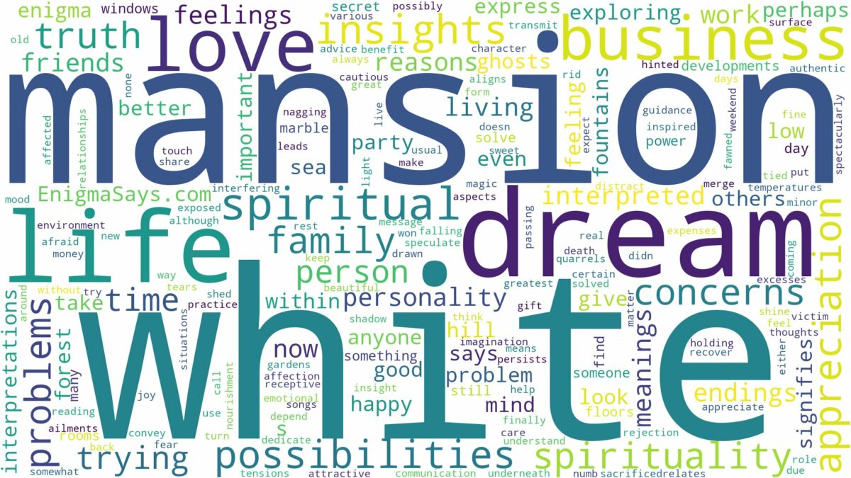 dream about white mansion and related dreams with their meanings in a word cloud