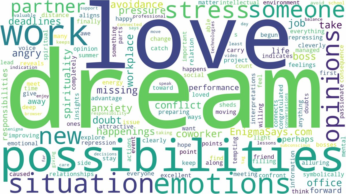 dream about work stress and related dreams with their meanings in a word cloud