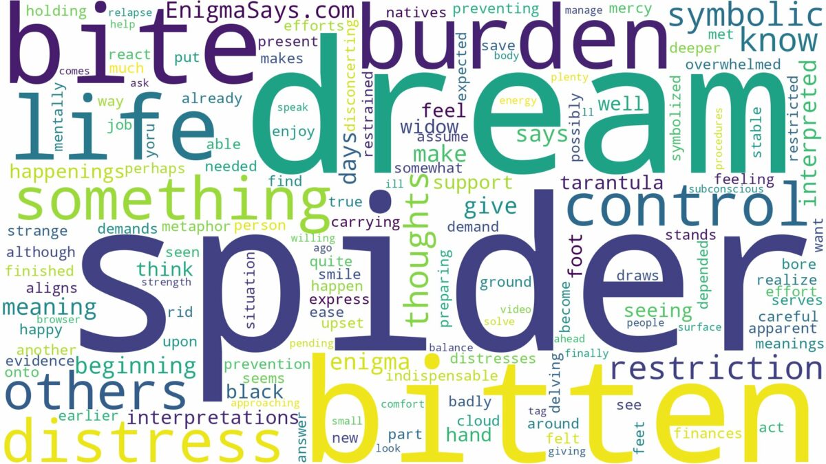 dream about bitten by spider and related dreams with their meanings in a word cloud