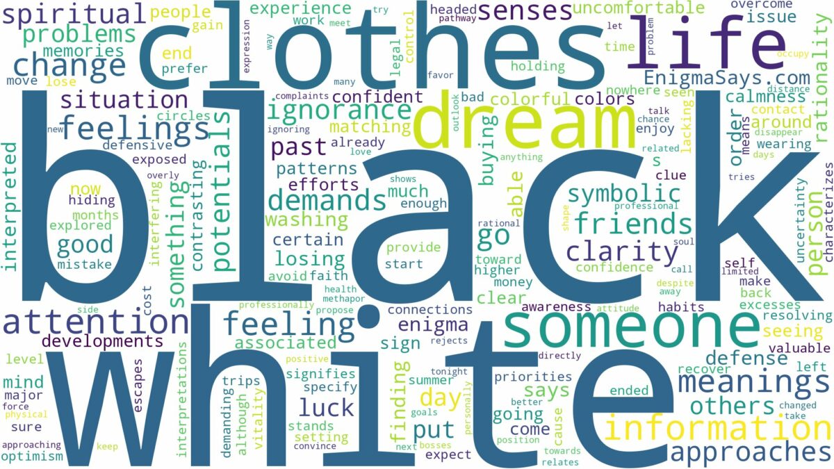 dream about black and white clothes and related dreams with their meanings in a word cloud