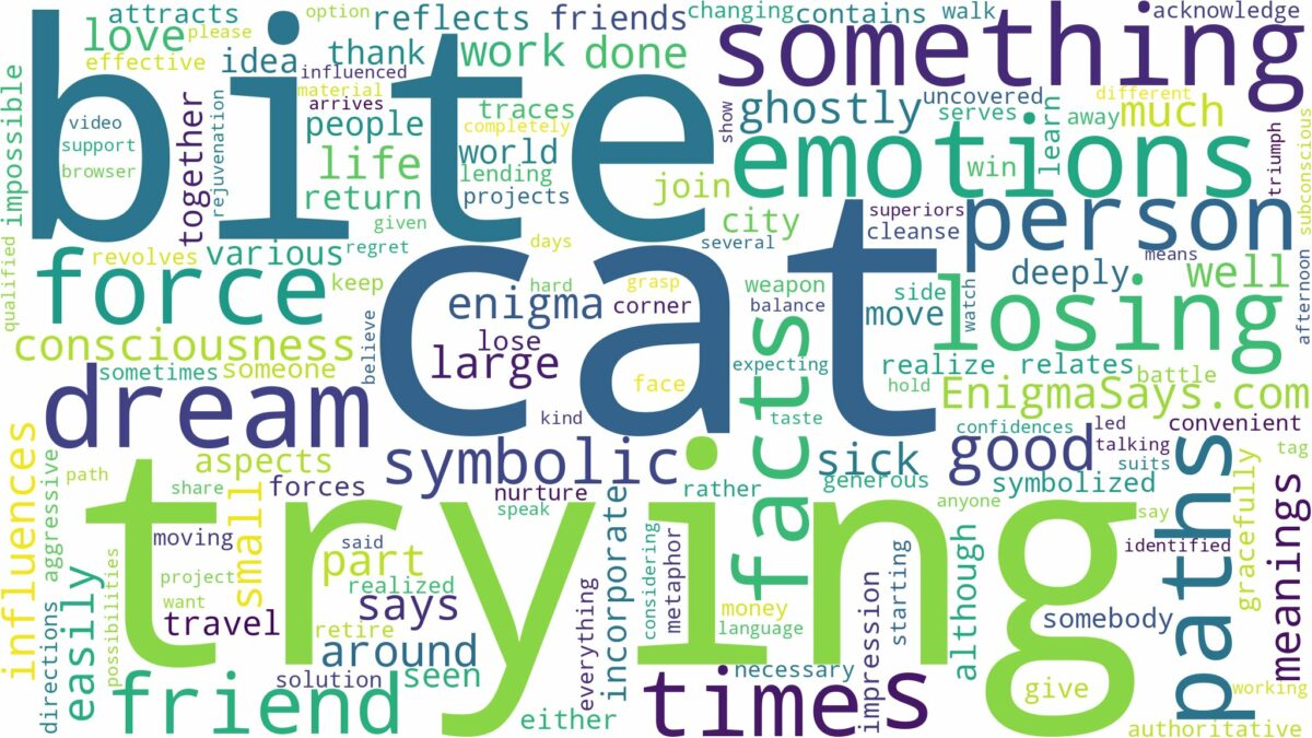 dreaming about a cat trying to bite you and related dreams with their meanings in a word cloud