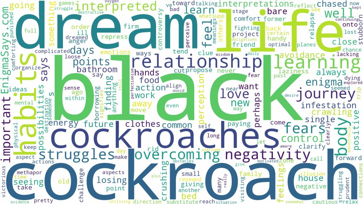 dream about black cockroaches and related dreams with their meanings in a word cloud