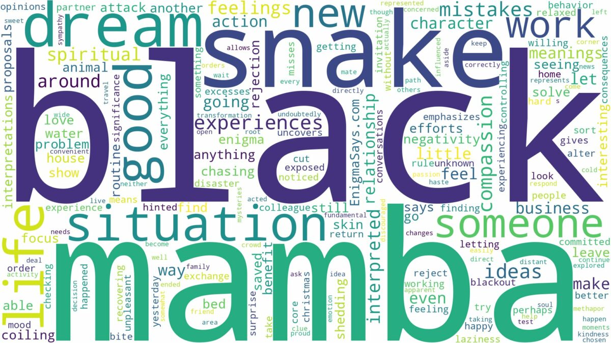 dream about black mamba snake and related dreams with their meanings in a word cloud