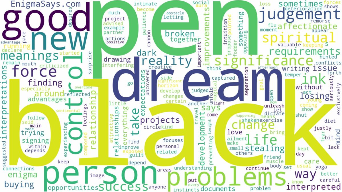 dream about black pen and related dreams with their meanings in a word cloud