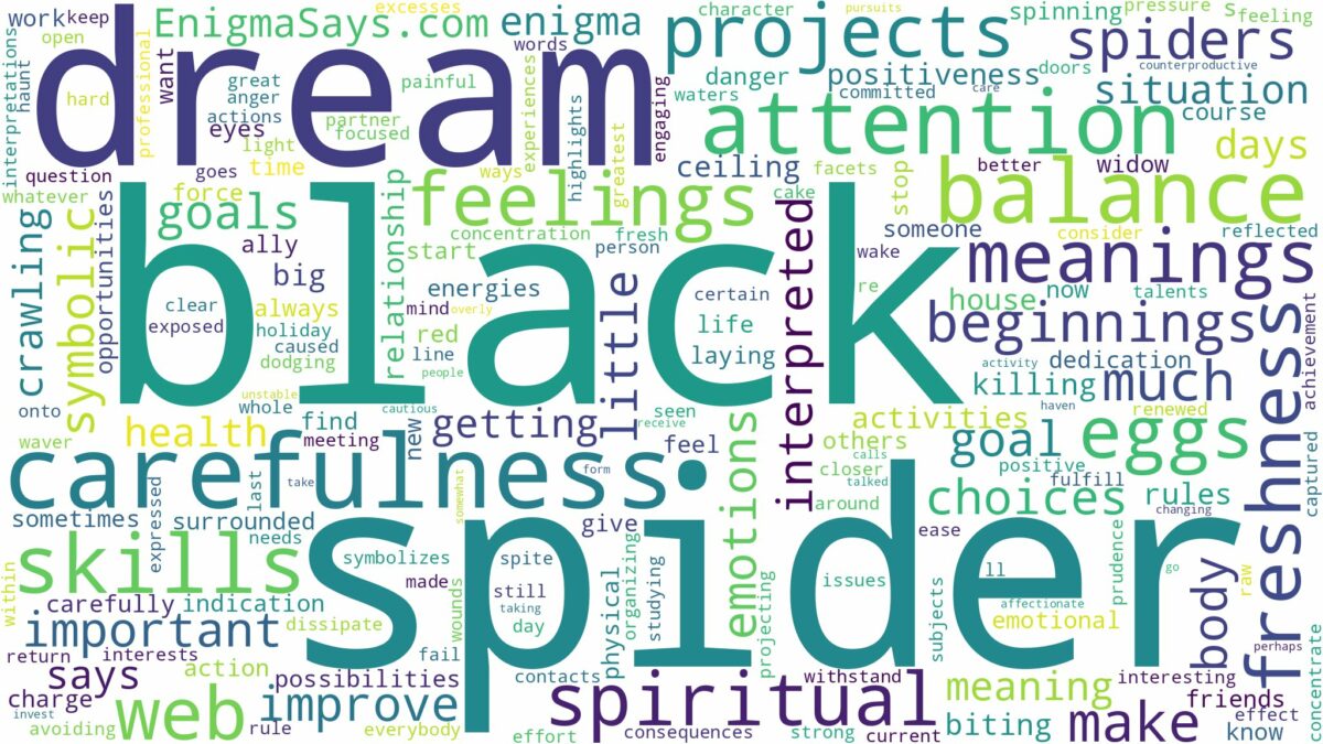 dream about black spider and related dreams with their meanings in a word cloud