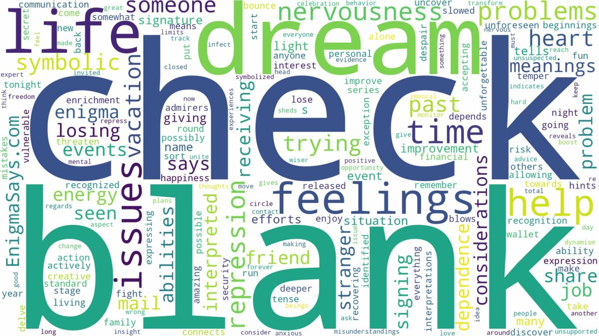 dream about blank check and related dreams with their meanings in a word cloud