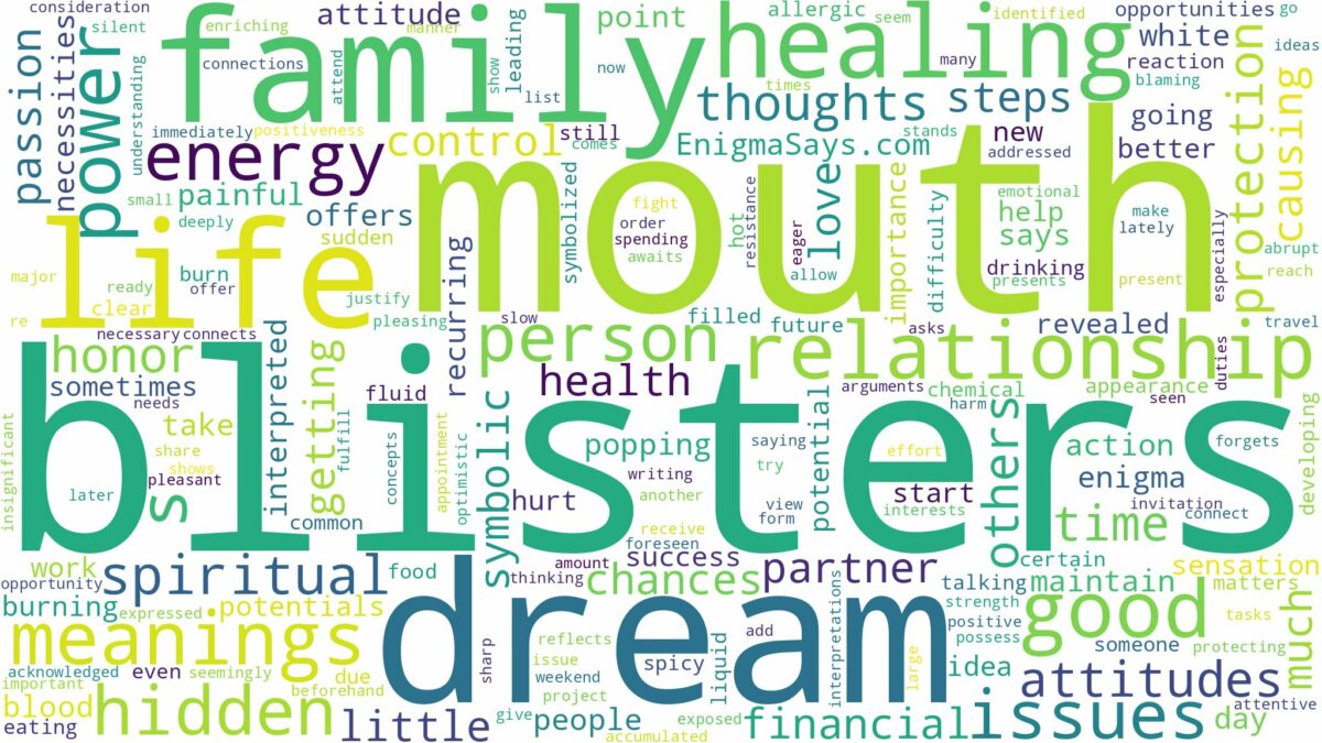 dreams about blisters in mouth and related dreams with their meanings in a word cloud