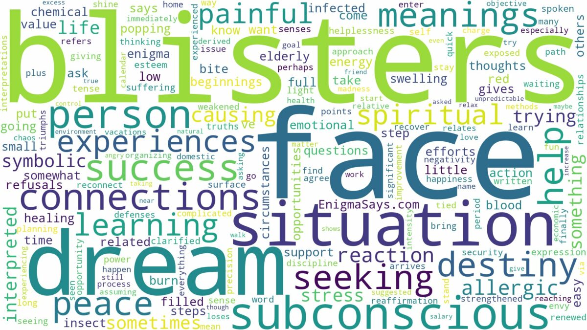 dreams about blisters on face and related dreams with their meanings in a word cloud