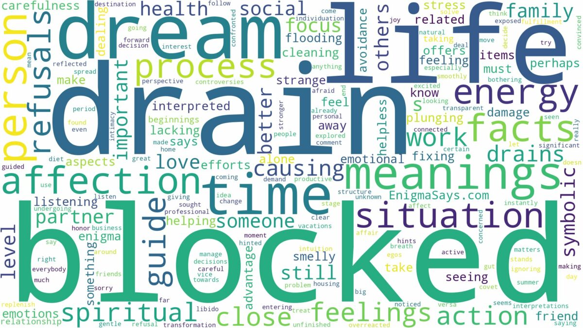 dream about blocked drain and related dreams with their meanings in a word cloud