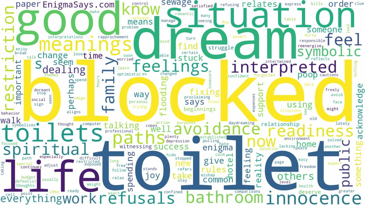 dream about blocked toilet and related dreams with their meanings in a word cloud