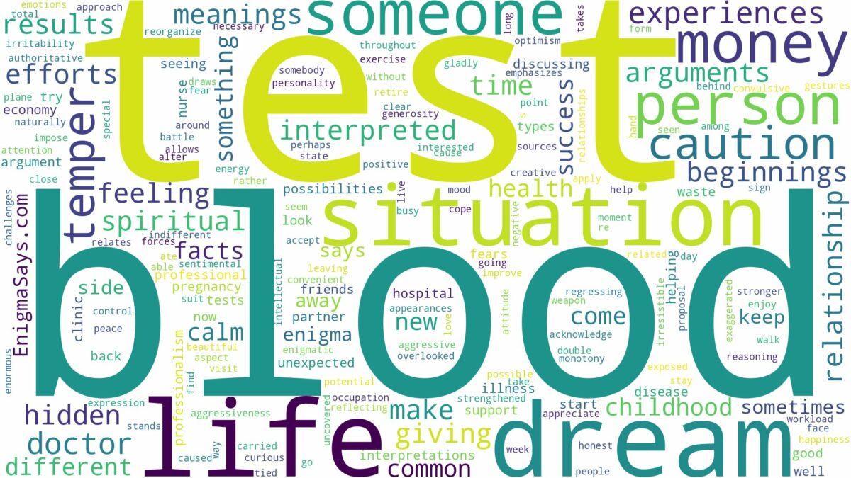 dream about blood test and related dreams with their meanings in a word cloud