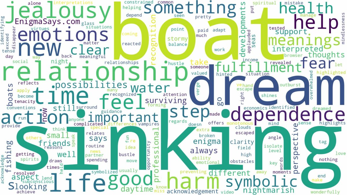 dreaming of boat sinking and related dreams with their meanings in a word cloud