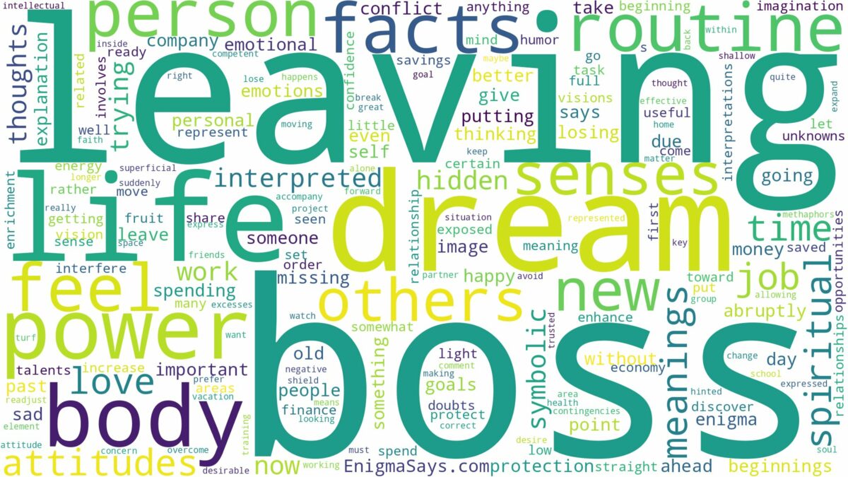 dreams about boss leaving and related dreams with their meanings in a word cloud