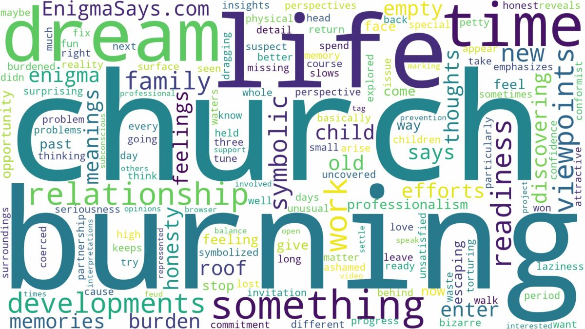 dreaming of a church burning and related dreams with their meanings in a word cloud