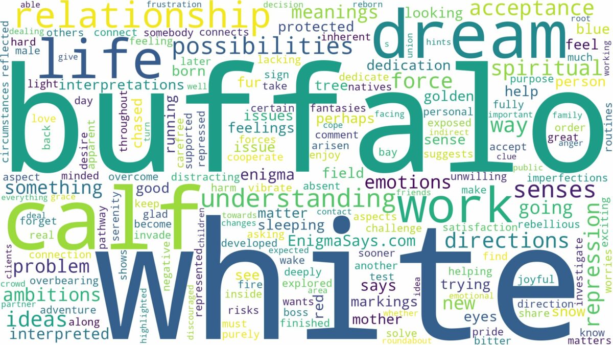 dream about a white buffalo calf and related dreams with their meanings in a word cloud