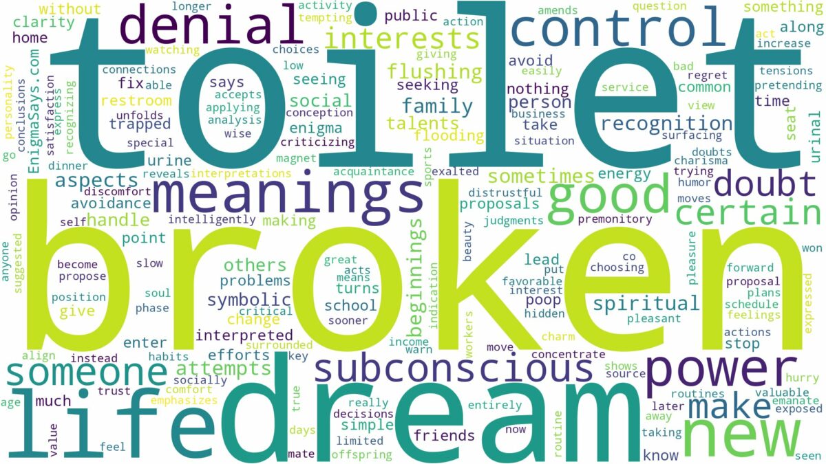 dream about broken toilet and related dreams with their meanings in a word cloud