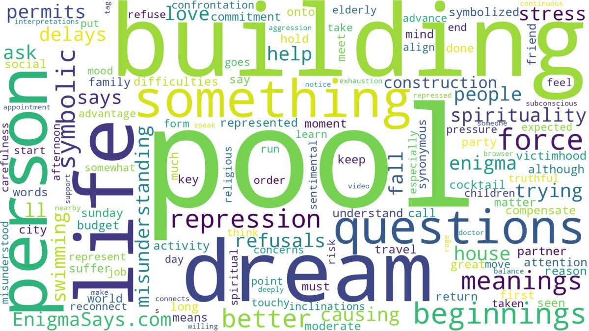 dream of building a pool and related dreams with their meanings in a word cloud