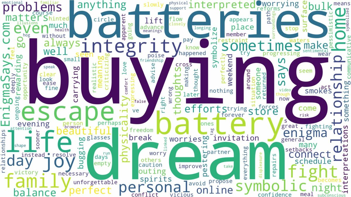 dream of buying battery and related dreams with their meanings in a word cloud