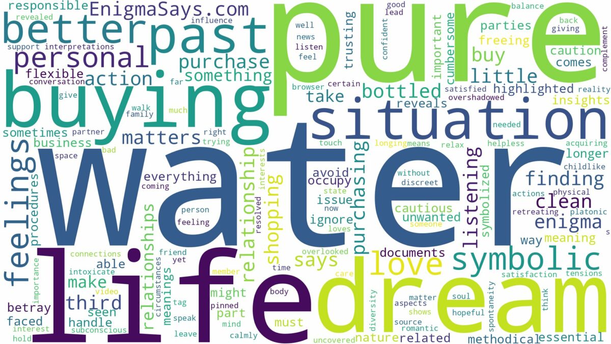 dreaming of buying pure water and related dreams with their meanings in a word cloud