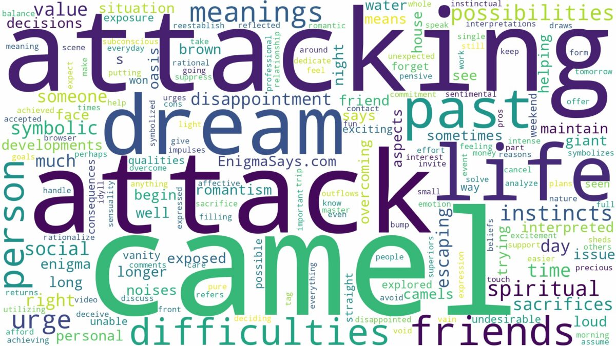 dreaming of camel attacking you and related dreams with their meanings in a word cloud