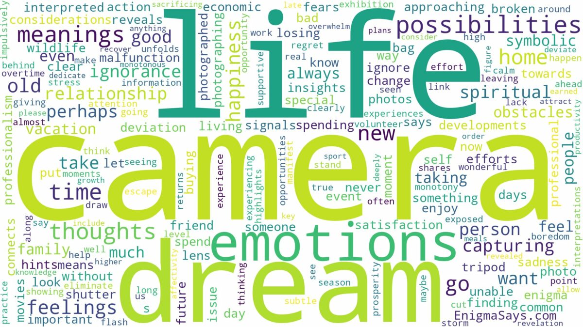 dream about camera and related dreams with their meanings in a word cloud