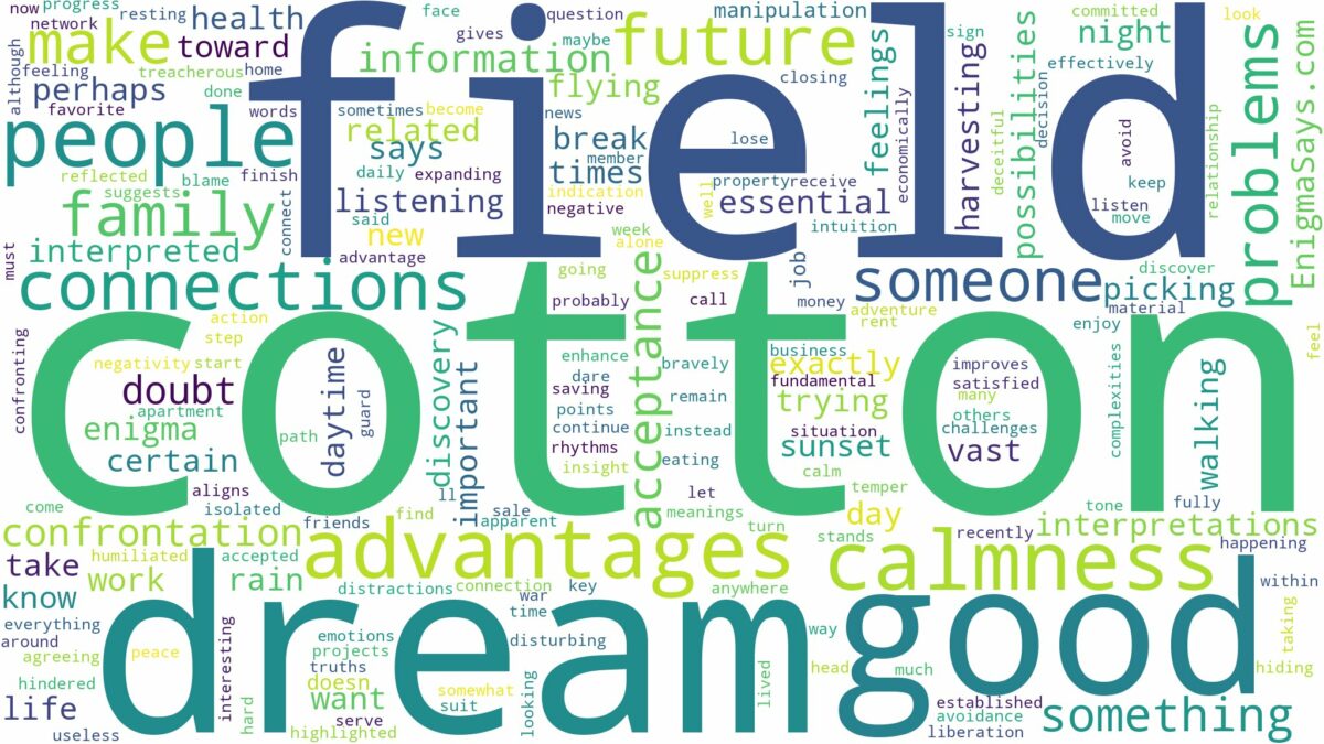 dream about a cotton field and related dreams with their meanings in a word cloud