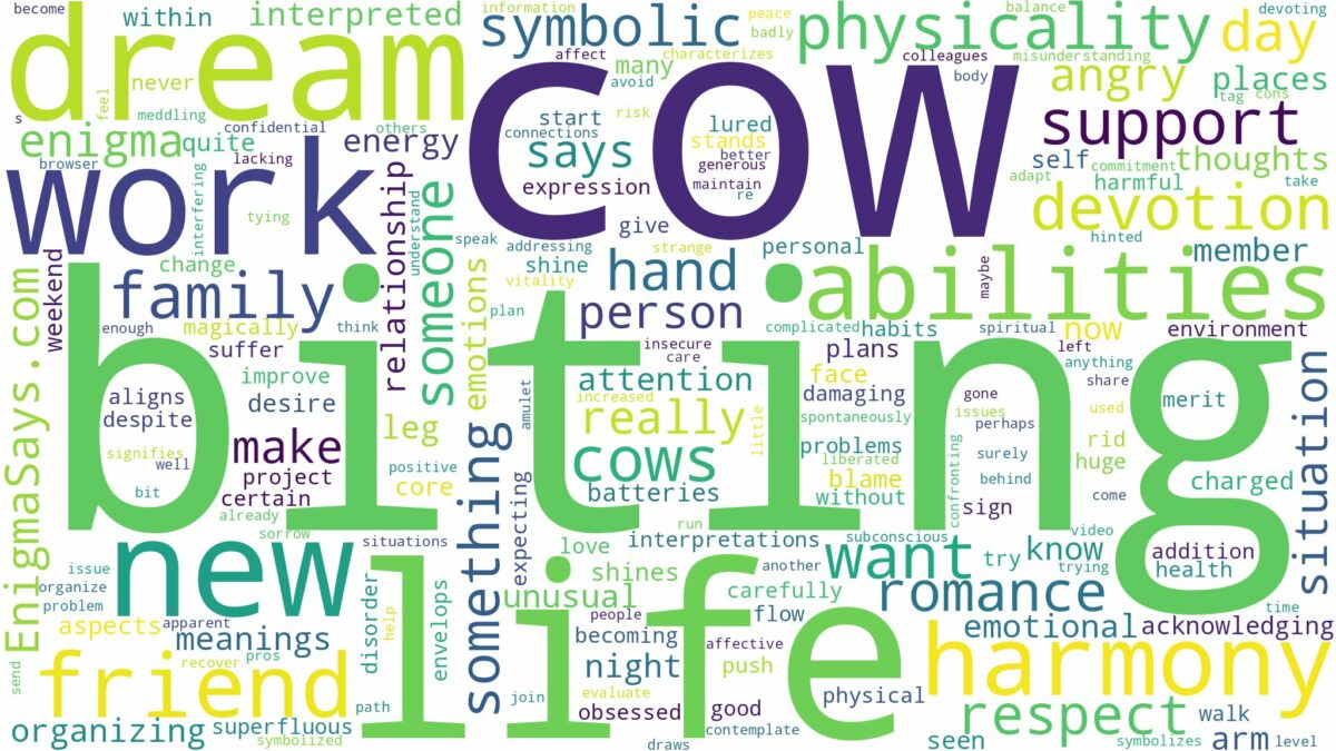 dreaming of a cow biting you and related dreams with their meanings in a word cloud