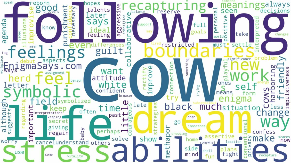 dreaming of a cow following you and related dreams with their meanings in a word cloud