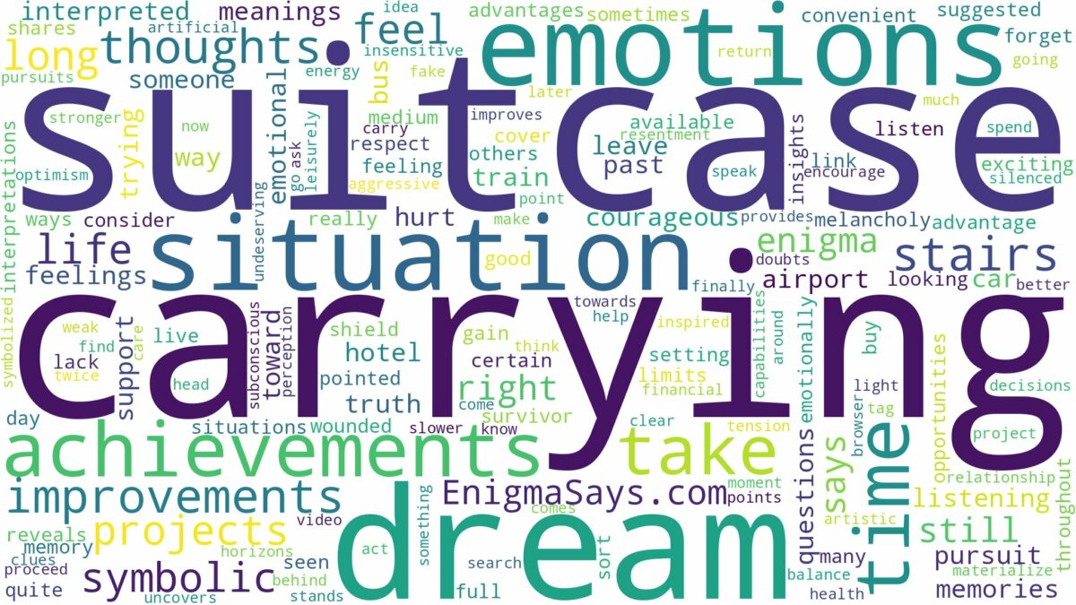 dream of carrying a suitcase and related dreams with their meanings in a word cloud