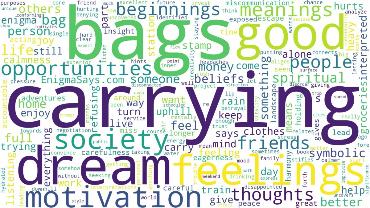 dream of carrying bags and related dreams with their meanings in a word cloud