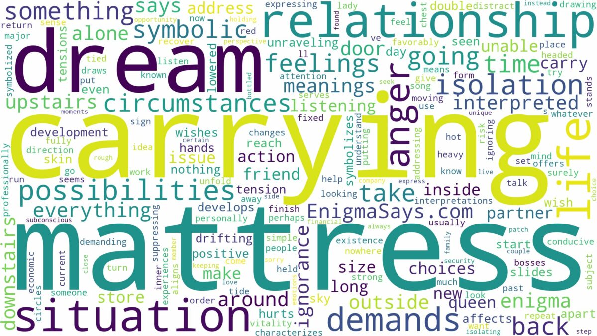 dream of carrying mattress and related dreams with their meanings in a word cloud