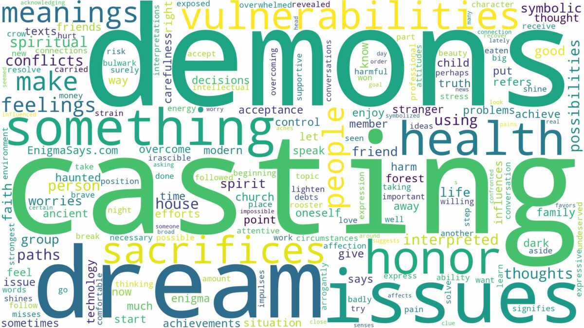 dream of casting demons and related dreams with their meanings in a word cloud