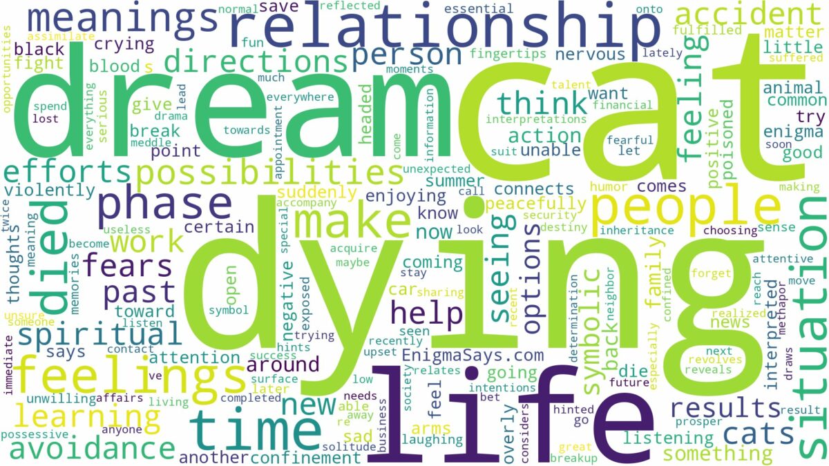 dream about cat died and related dreams with their meanings in a word cloud