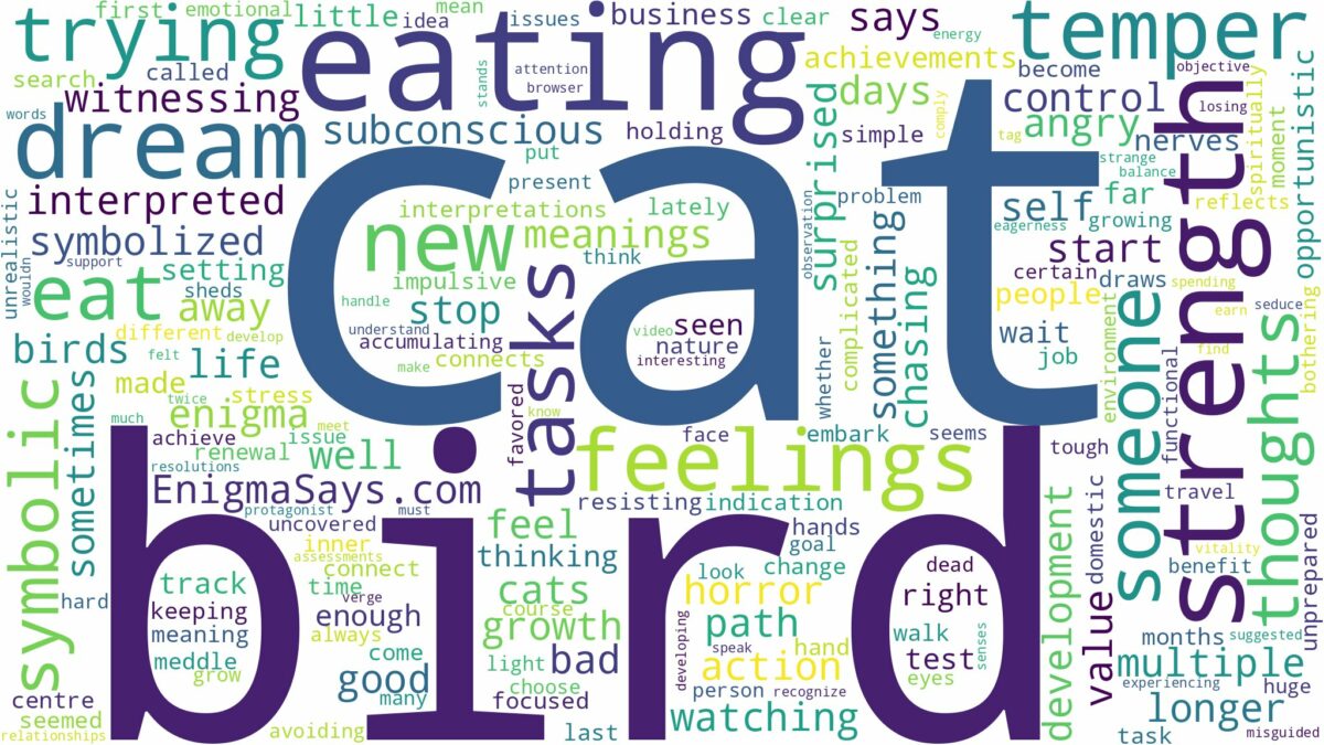 dreaming about cat eating bird and related dreams with their meanings in a word cloud