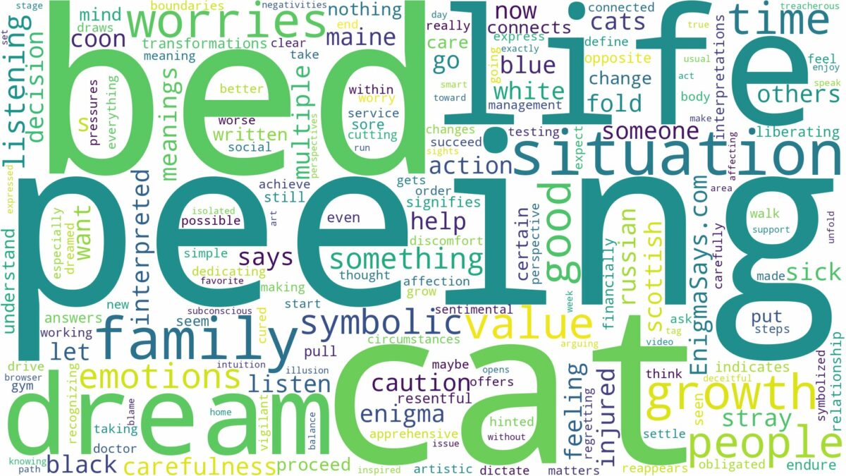 dreaming about cat peeing on bed and related dreams with their meanings in a word cloud