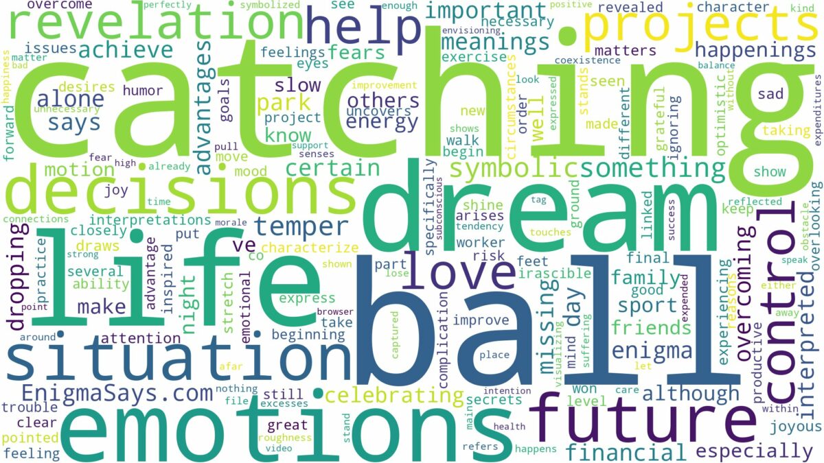 dream of catching a ball and related dreams with their meanings in a word cloud