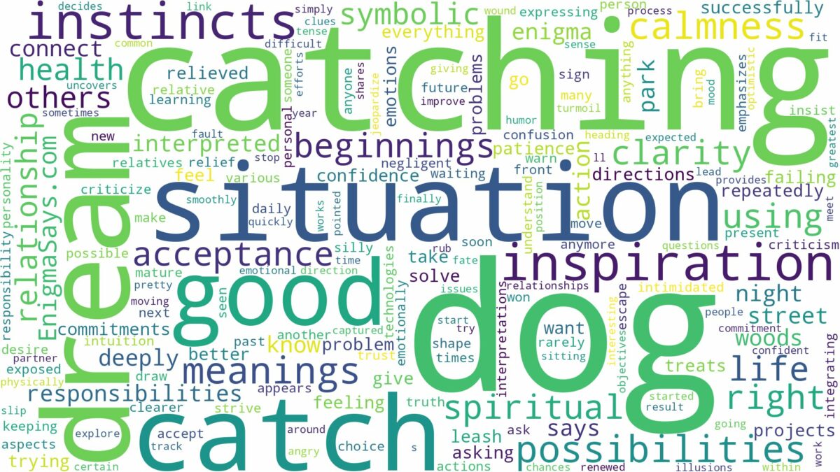 dream of catching a dog and related dreams with their meanings in a word cloud