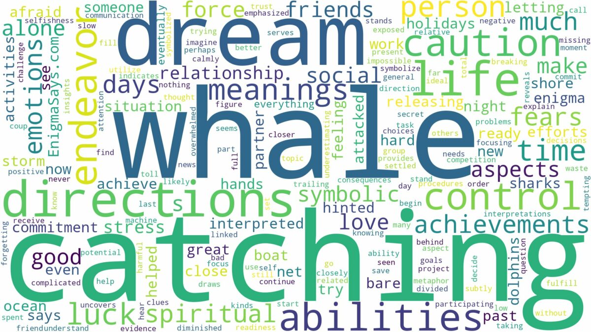 dream of catching a whale and related dreams with their meanings in a word cloud