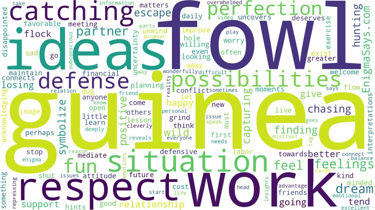 dreaming of catching guinea fowl and related dreams with their meanings in a word cloud