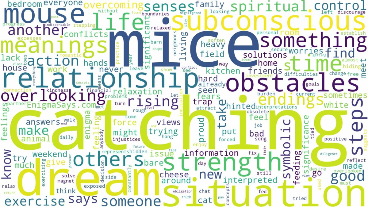 dream of catching mice and related dreams with their meanings in a word cloud