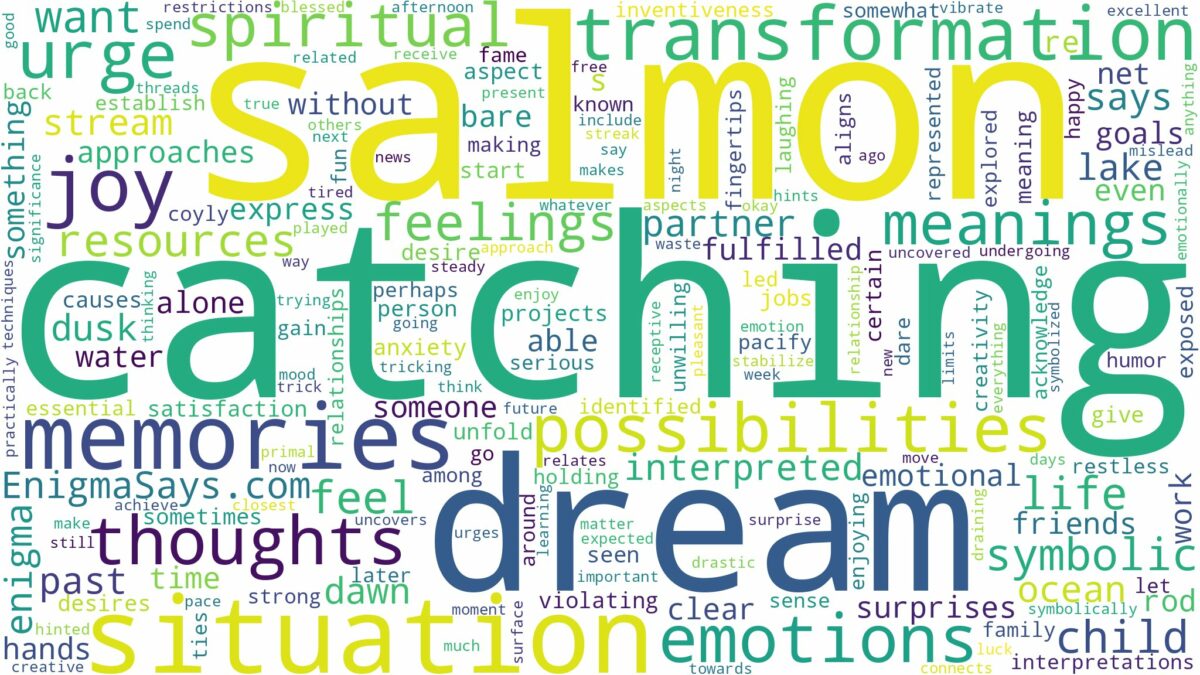 dream of catching salmon and related dreams with their meanings in a word cloud