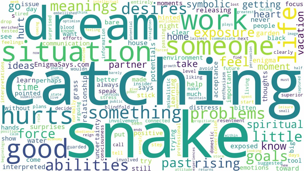 dream of catching snake and related dreams with their meanings in a word cloud