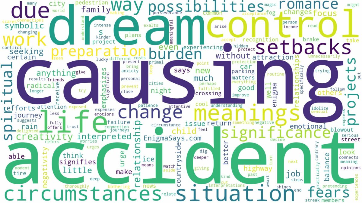 dream of causing an accident and related dreams with their meanings in a word cloud