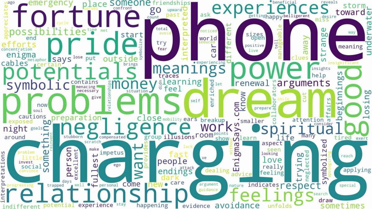 dream of charging phone and related dreams with their meanings in a word cloud