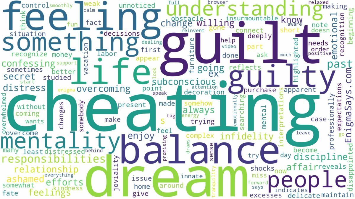 dreaming of cheating and feeling guilty and related dreams with their meanings in a word cloud