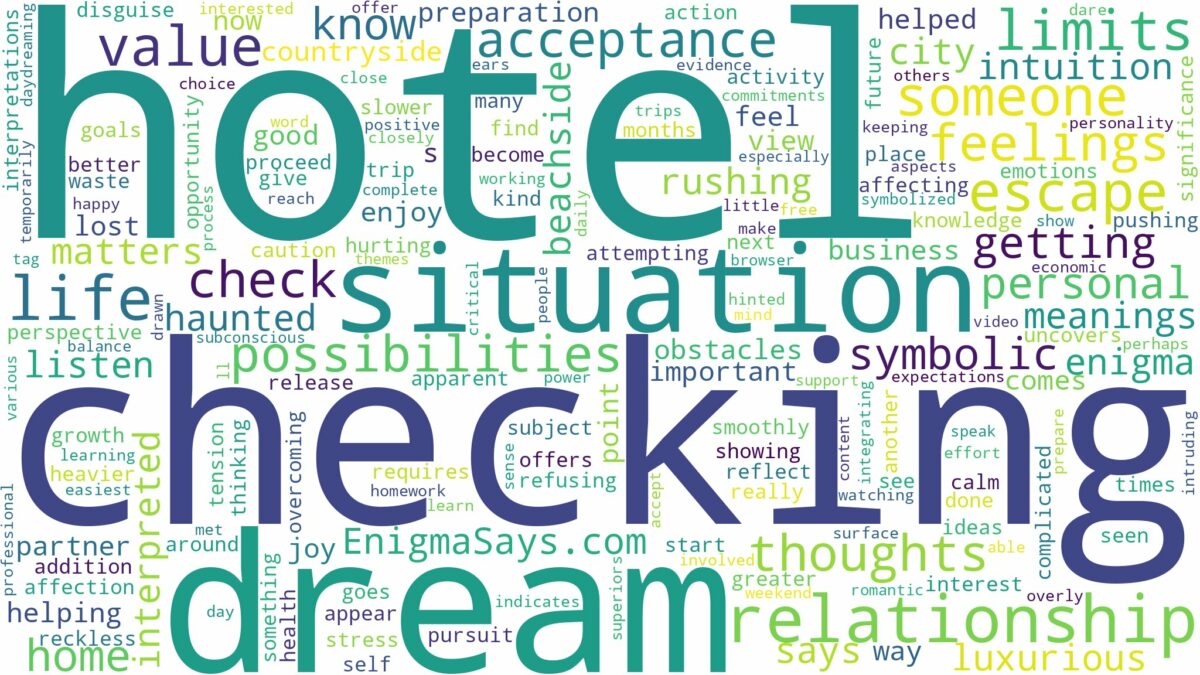 dream of checking into a hotel and related dreams with their meanings in a word cloud