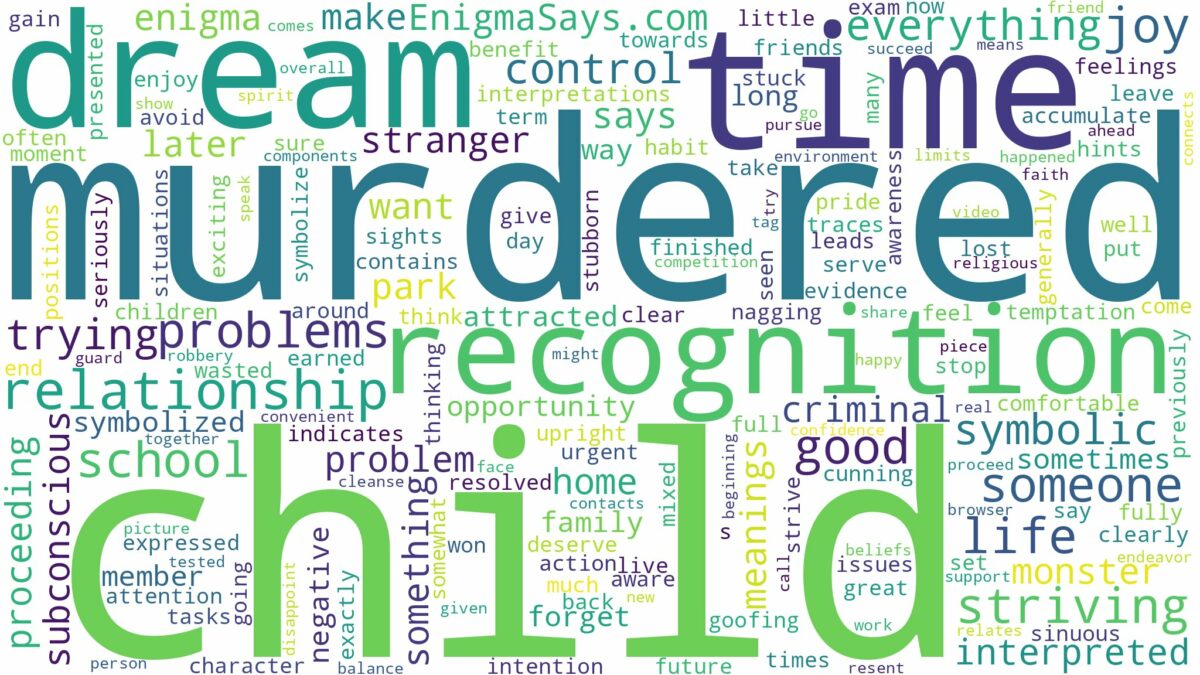 dreaming about child being murdered and related dreams with their meanings in a word cloud