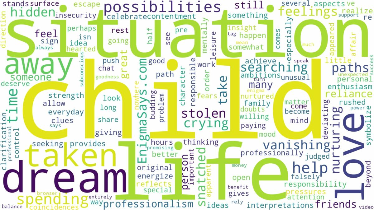 dreaming about child being taken away and related dreams with their meanings in a word cloud